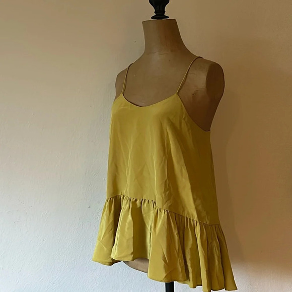 Tibi sz 4 yellow tank with ruffle 100% silk great pre owned condition thin strap - Picture 1 of 7